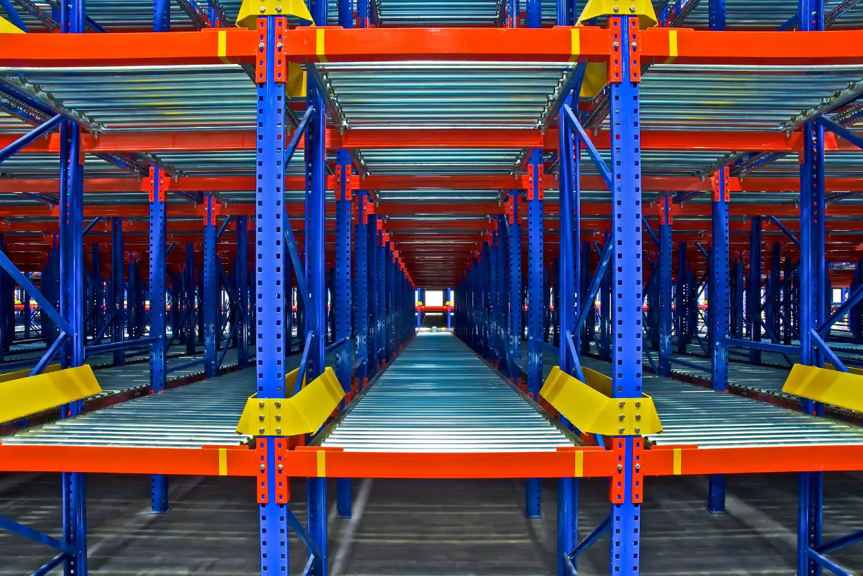 Blue, Red, Yellow Pallet Racking